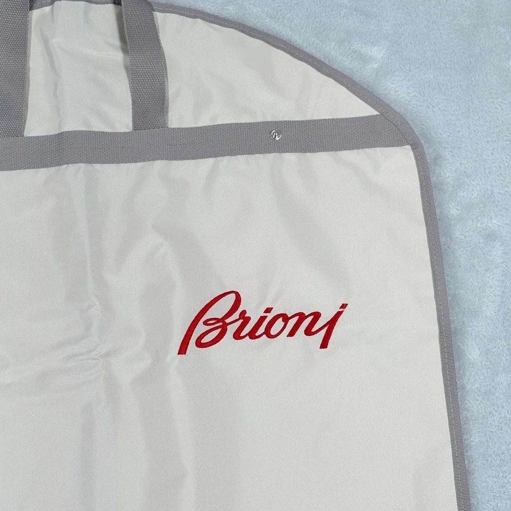 Brioni Garment Bag Cream Grey Logo Hanging Folding Suit Carrier Travel Cover 075